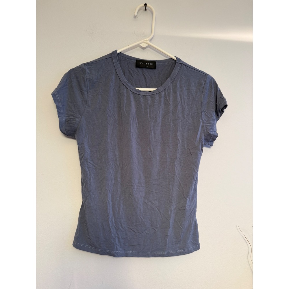 White Fox Womens Short Sleeve Crew Neck Tee Dusty Blue Jersey T-Shirt Large 302